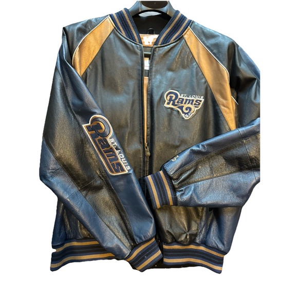 Other - NFL LEATHER St Louis Rams Mens XL Blue Gold Varsity Bomber Jacket VTg